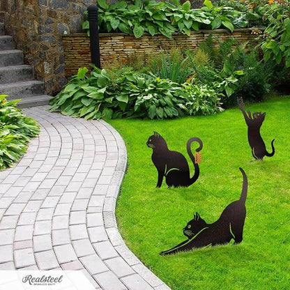 RealSteel I 3 Pack Steel Cat Garden Decor I Outdoor Yard Decorations I Gift for Cat Lovers I Lawn Ornaments and Statues I Garden Signs Decorative Outdoor - Rust