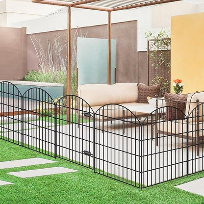 Metal Garden Fence with Gate 36in (H) x 18.7ft (L), 1 Gate+7 Panels Dog Fence Border Fence Animal Barrier, No Dig Garden Fencing for Yard Flower Bed Lawn Patio Outdoor,ECG3508,Black