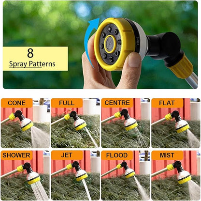 17.5" Gardening Watering Wand | 8 Spray Patterns & Thumb-Controlled Switch | 180° Rotating Long Nozzle| for Plants, Hanging Baskets and Shrubs, Pet Bathing, Wall Washing (yellow)