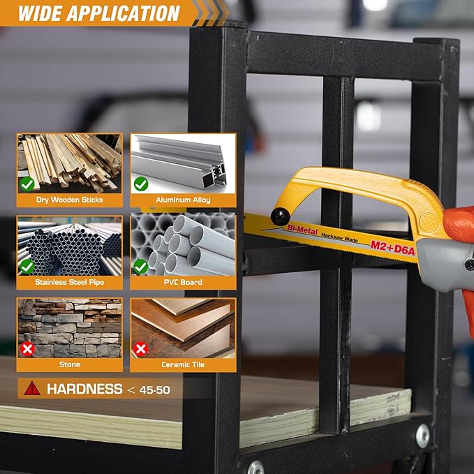 KATA Hacksaw, Compact Hand Operating Hack Saw with 10 Inch Aluminum Frame, 2 Piece Extra Flexible Bi-Metal HSS Blades and 1 Piece Woodworking Saw Blade, Suitable for Wood and Metal (Mini Hacksaw)