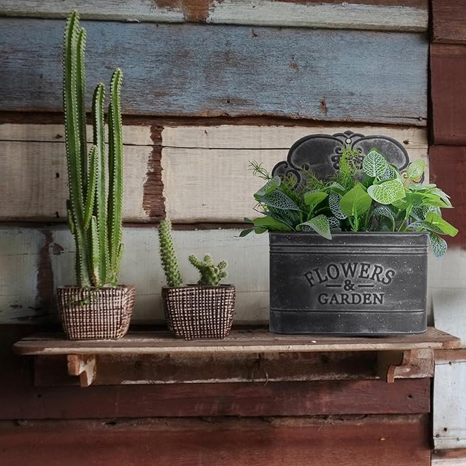 CVHOMEDECO. Farmhouse Metal Wall Planter Rustic Galvanized Flower Holder Wall Mount Flower pots for Indoor, Outdoor and Wall Decor, Set of 2 (Matt Black)