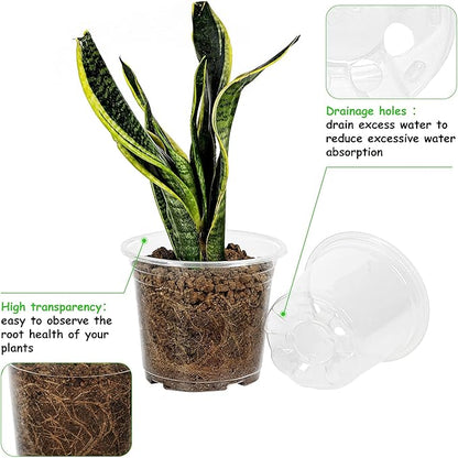 60 Pack 4/5/6 Inch Clear Nursery Pots with Drainage Holes, Transparent Plastic Plant Pots, Reinforced Seed Starter Flower Pots, Comes with 50pcs Plant Labels