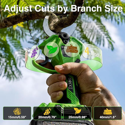 2-in-1 Electric Pruning Shears Cordless: 1.6" Cutting Diameter Brushless Pole Pruner - 2 x 4.0Ah Batteries, Extra SK5 Blade, 4 Cutting Modes Branches Cutter for Flower Tree Trimming