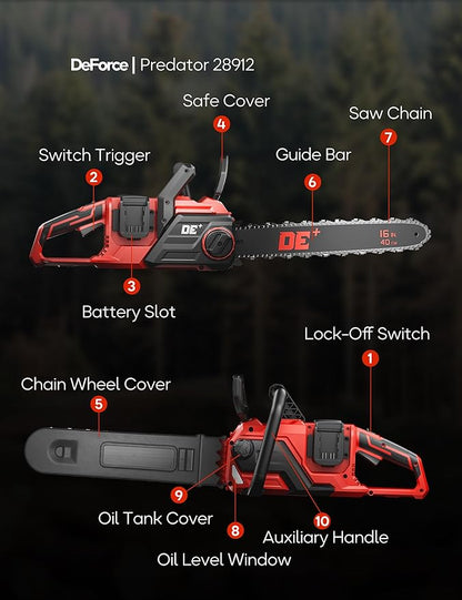DeForce 16" 36V Cordless Electric Chainsaw, for Milwaukee M18 18V Batteries, Brushless Battery Powered Chain Saw, with Auto Oiler, Handheld Chainsaw for Wood Cutting Tree Pruning(Bare Tool Only)