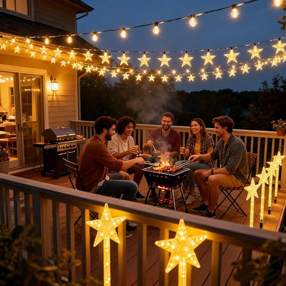 13.78FT Solar Star Pathway Lights, 8-Pack 8 Modes LED Star Stake Lights, IP64 Waterproof Christmas Decorative Lights for Yard, Garden, Walkway, Patio Holiday Party