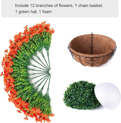 Artificial Faux Hanging Flowers Plants Basket for Outdoors, 12 Bundles UV Resistant Faux Outside Silk Morning Glory for Planter Realistic Artificial Flowers for Outdoor Porch Garden Patio, Orange
