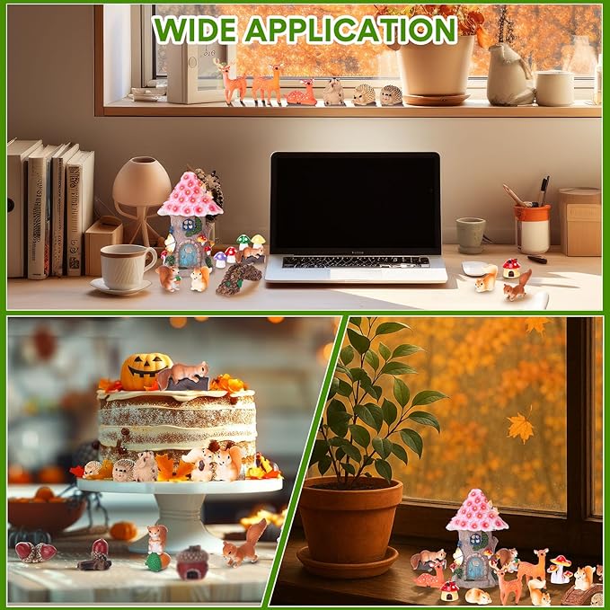 Unittype 33 Pcs Squirrel Garden Accessories Miniature Squirrel Figurines Tiny Resin Bridge Mushroom Pine Nuts Miniature Garden Kit for Craft Decoration