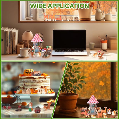 Unittype 33 Pcs Squirrel Garden Accessories Miniature Squirrel Figurines Tiny Resin Bridge Mushroom Pine Nuts Miniature Garden Kit for Craft Decoration