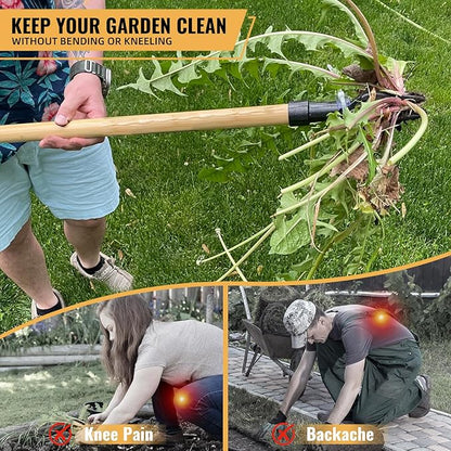 Weed Puller Tool, Stand Up Weed Remover Tool with Long Handle, 4-Claw Steel Head Manual Weeders, Gardening Hand Weeding Tools Without Bending, Pulling, or Kneeling