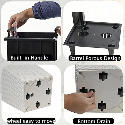 23in Tall Planter Set of 2, Large Self Watering Pots for Indoor/Outdoor Plants with Drain Holes, Water Level Monitor, Inner Bucket for Front Porch Patio, Brown Rattan