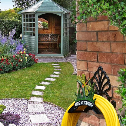Decorative Garden Hose Holder,Hose Hanger,Heavy Duty Cast Iron Garden Yard Water Pipe Holds,Wall Mounted Hose Butler,Hose Rack Reel,50FT 75FT 100FT Water Hose Bulter Storage (Butterflies)