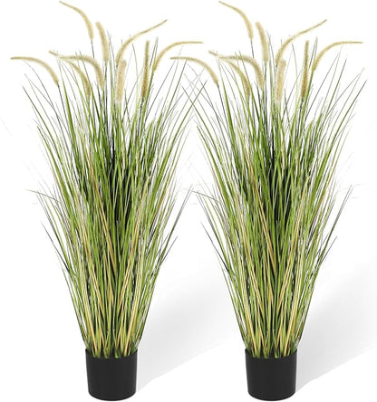 KOL 4ft Artificial Horsetail Grasses (2-Pack) - 47.2in Tall Realistic Faux Plants for Indoor Outdoor, Potted Fake Grass Decor for Home Office Wedding, Low Maintenance Houseplant Gift