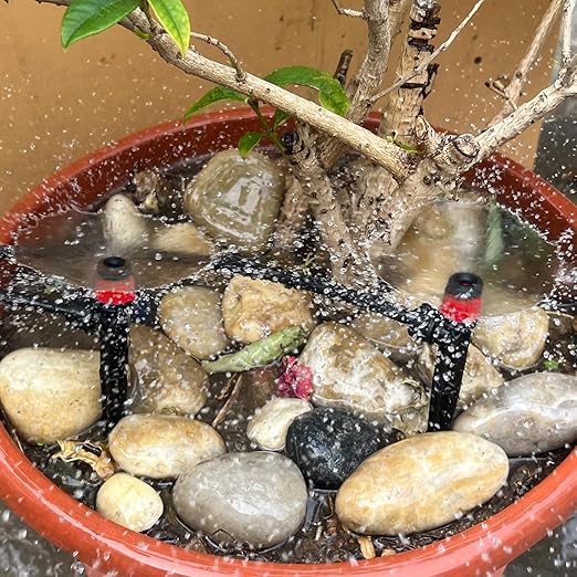 100PCS Drip Irrigation Emitters, Kalolary Adjustable 360 Degree Water Flow Drippers Emitters for 1/4" Drip Irrigation System Tubing, Garden Irrigation Drippers for House Garden Flower beds(Red)