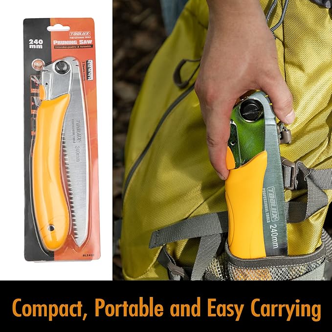 Toolux Folding Saw,9.45 Inch Hand Saws for Wood Camping, Dry Wood Pruning Saws With Hard Teeth, Quality SK-5 Steel Compact Design with Non-Slip Ergonomic Handle for Outdoor Use,Yellow