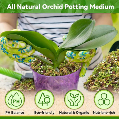 Riare 6QT Orchid Potting Mix for Repotting- Orchid Repotting Kit Include Moss, Pine Bark, Perlite, Coco Peat- Premium Orchid Soil Medium for Indoor Potted Plants Root Ventilation & Expanding