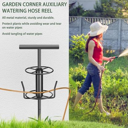 Garden Hose Guide Spike, Metal Hose Guides for Garden Heavy Duty, Hose Pulling Stand Reel for Gardens Corner, Auxiliary Water Hoses Support, Lawn & Gardens Watering Equipment, Plant Flower Protector