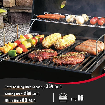 Portable Charcoal BBQ Grills with Cast Iron Grates, Tabletop Charcoal Grills with 354 Sq. In Cooking Area, for Outdoor Camping and Picnic, Black, L26.8’’x W20’’x H21.3’’
