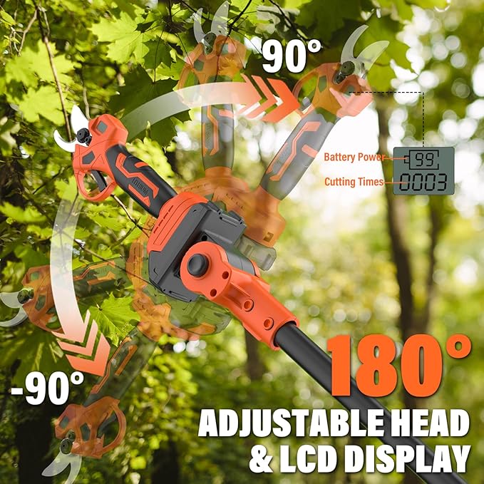 Maxlander 2-IN-1 Electric Pole Pruning Shears Cordless, 1.2" Cutting Diameter Brushless Tree Pruner, 2 x 3.0Ah Battery Powered Branch Cutter for Gardening, Tree Trimming,14Ft Reach, LCD Display