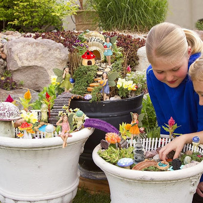 Unittype 19 Pcs Flower Fairy Accessories for Garden Outdoor Fairy Figurines Miniature Bridge Mushroom Lighthouse Water Well Pond Resin Garden Decorations Miniature Figurines for Craft