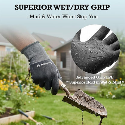 Thorn Proof Gardening Gloves for Women & Men (2 Pack) - 3X Anti-Slip Grip, Reinforced TPE Palm & Breathable Nylon - for Pruning Roses, Landscaping, Sharp Mulch (Black-2Pairs, Medium)