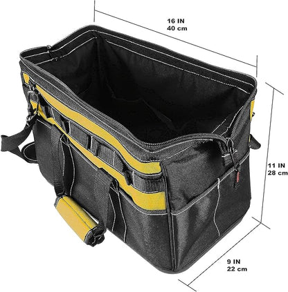 Olympia Tools 16 Inch Wide Mouth Tool Bag, Tool Tote with Water Proof Molded Base, Tool Bags for men with 21 Pockets and 7 Belt Loops, Padded Handle, Adjustable Shoulder Strap