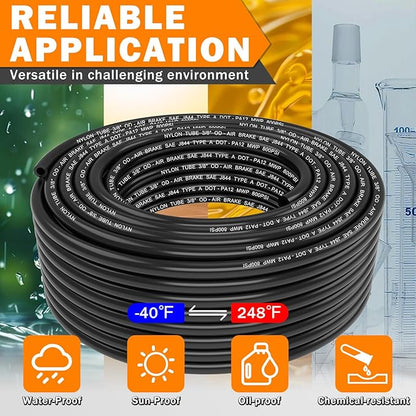 CheeMuii 200 FT 3/8 Pneumatic Tubing 3/8" DOT Air Line SAE J844 PA12 Nylon DOT Air Hose 61 Meter 3/8 Inch OD Pneumatic Air Tubing Pipe Hose Line