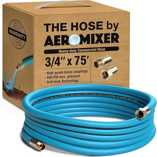 Aeromixer THE HOSE - 3/4 Inch Garden Hose 75 Ft, Kinkless Commercial Garden Hoses, Heavy Duty Industrial Water Hoses for Outdoors, 650 PSI High-Pressure Watering Tool for Farming and Gardening
