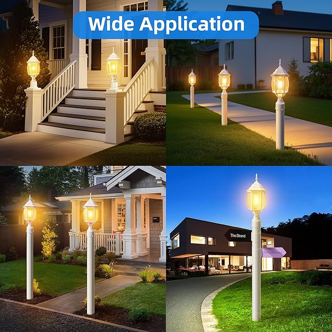 17” White Outdoor Post Light Fixture, Pole Mount Outside Light for Garden Entrance Driveway White Pillar Lantern 17 Inch Pier Mount Outdoor Lamp Post for Front Yard