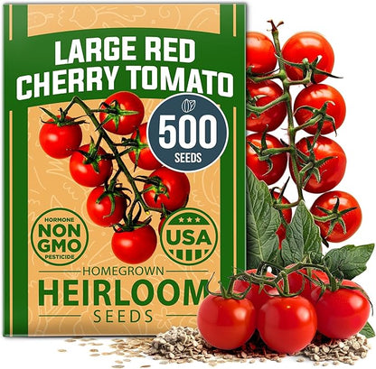HOME GROWN Heirloom Tomato Seed Collection – Beefsteak & Large Red Cherry (1100+ Non-GMO Seeds for High-Yield Gardening) Solanum lycopersicum