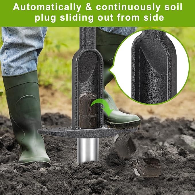 Bulb Planter Tool Long Handle with Stainless Steel Sharp Serrations, Sod Plugger for Lawn & Garden, Grass Plugger Tool with Soft Rubber Grip for Digging Holes Plant Bulb