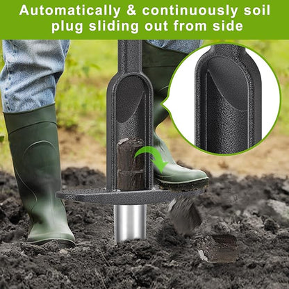 Bulb Planter Tool Long Handle with Stainless Steel Sharp Serrations, Sod Plugger for Lawn & Garden, Grass Plugger Tool with Soft Rubber Grip for Digging Holes Plant Bulb