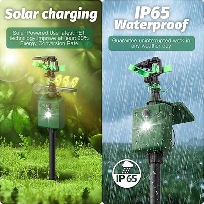 Motion Activated Sprinkler Deer Repellent Devices with Flashing Light, Solar Powerd Cat Repellent Outdoor with Motion Sensor - Keep Rabbits Shunks Dog Raccoons Birds Away from Lawn and Garden