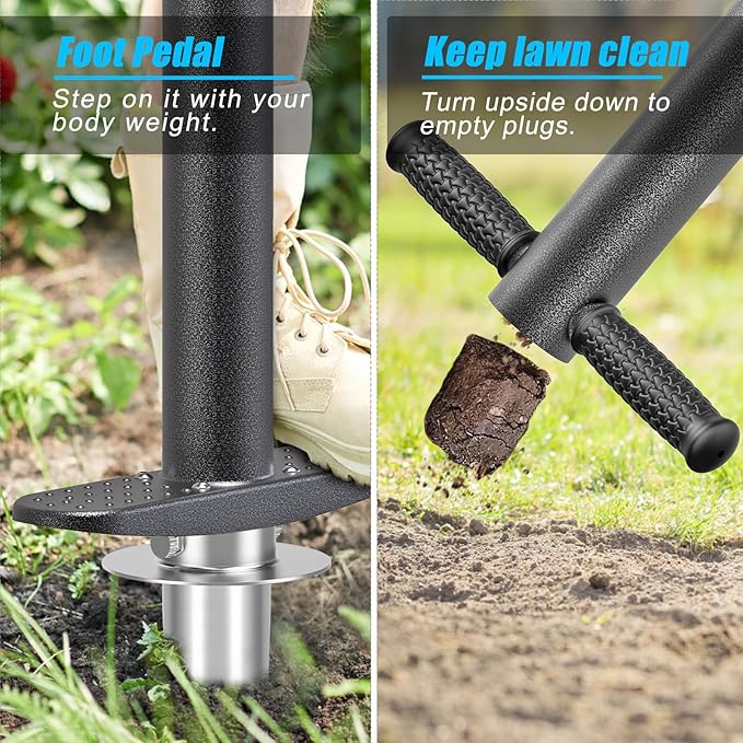 BeneLabel Garden Bulb Planter Tool with Adjustable Digging Depth from 3 to 6 Inch Grass Plugger Tool with Long Handle Bulb Transplanter Tool for Digging, Planting, Grass Repair