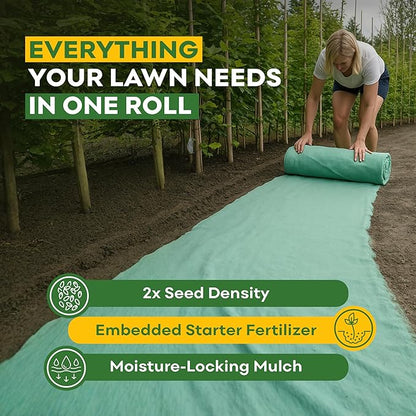 Petramax ReadyRoll Biodegradable Grass Seed Mat for Lawn (108 ft.) - All Year Green 3-in-1 Tall Fescue & Kentucky Grass Seed Rolls w/Mulch & Fertilizer - Lawn Repair Patch - Just Roll, Water, Grow