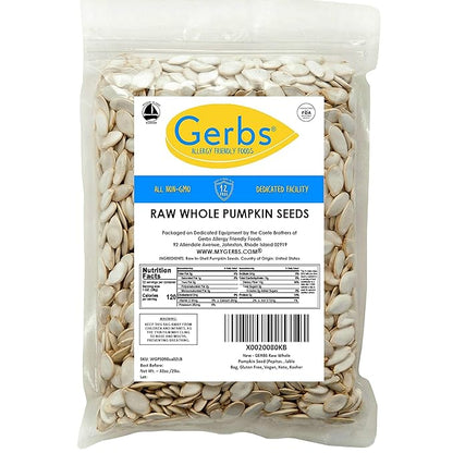 Gerbs Raw Whole Pumpkin Seeds 2 lbs. | In-Shell, 10.5 mm Size, Resealable Bag | Mildly Nutty & Crunchy | Top 14 Allergen-Free