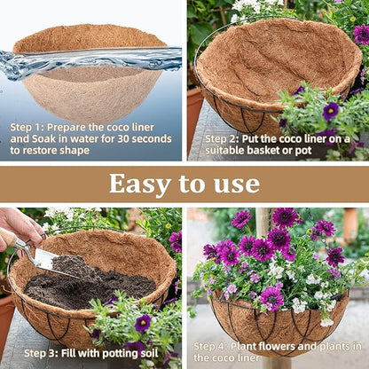 Legigo 4 Pack 10 Inch Hanging Basket Coco Liners Replacement, 100% Natural Round Coconut Coco Fiber Planter Basket Liners for Hanging Basket Flowers Vegetables