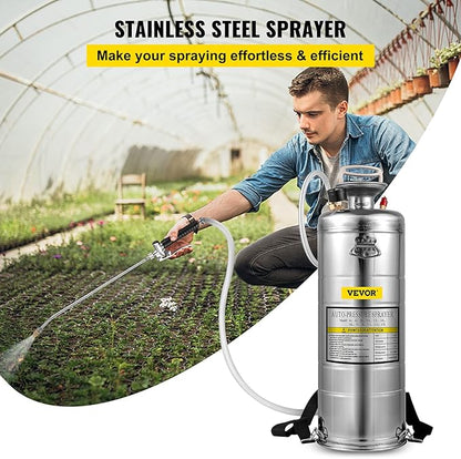 Happybuy 3.5 Gallon Stainless Steel Sprayer, 20" Wand & 3FT Reinforced Hose, Pressure Gauge, Safety Valve&Adjustable Nozzle, Garden Weed Pump Sprayer for Lawn, Gardening