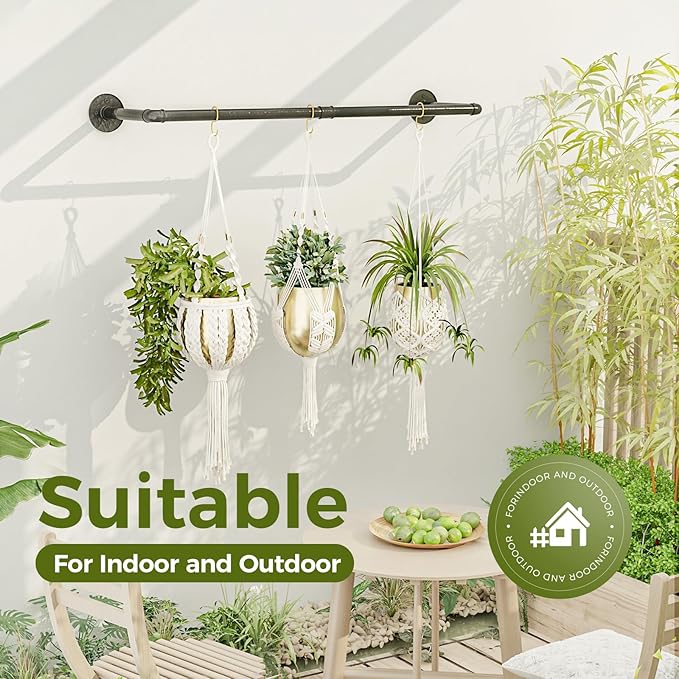 Bamworld Hanging Planters for Indoor Plants Plant Hanger Indoor Hanging Plants Rod 36.2in Window Plant Shelves Metal Rod Pot/Chain/Plant Not Included