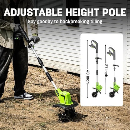 STEELITE 20V Battery Powered Tiller, 360 RPM Cordless Tiller, 400W Powerful Motor, 9-inch Tilling Width and 7-inch Depth Portable Rotary Tiller, 2×2Ah Battery & Charger Included