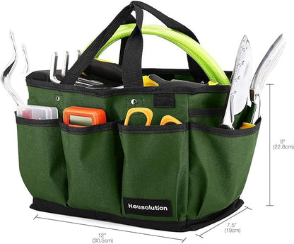 Housolution Gardening Tote Bag, Deluxe Garden Tool Storage Bag and Home Organizer with Pockets, Wear-resistant & Reusable, 12 Inch, Dark Green