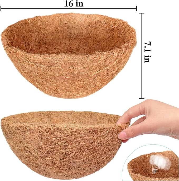 Halatool 4PCS 16 Inch Coconut Liners for Planters Round Hanging Basket Coco Liners 100% Natural Coco Fiber Liners for Flowers Vegetables Herbs