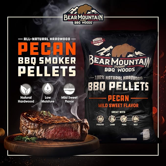 Bear Mountain All Natural Wood Pellets for Smoker, Grill & BBQ, 20 Lbs, Pecan