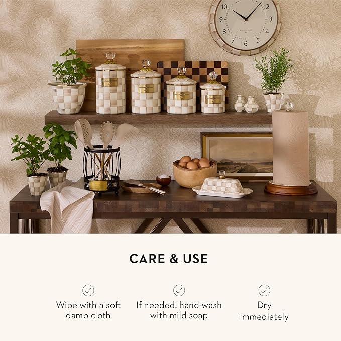 MACKENZIE-CHILDS Flowerpot, Decorative Garden Pot for Growing Plants, Brown-and-White Mocha Check