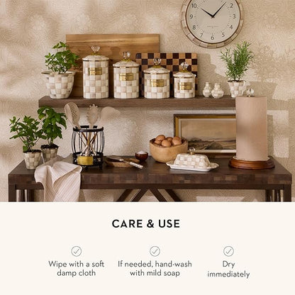 MACKENZIE-CHILDS Flowerpot, Decorative Garden Pot for Growing Plants, Brown-and-White Mocha Check