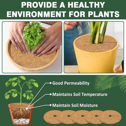 ZeeDix 10 Pack Coconut Fiber Mulch Ring, 9 Inch Coco Coir Tree Ring Mulch Mat, 100% Natural Tree Protector Mat Plant Cover Ring Coconut Coir Discs Tree Mats Mulch Rings for Indoor Outdoor Trees Plants