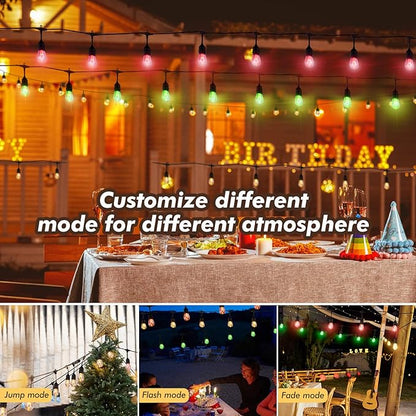 96FT Outdoor String Lights, 30 Shatterproof Edison LED Bulbs, Dimmable RGB Color Changing Patio Lights Waterproof with Remote. for Patio Decor, Garden, Yard,Commercial Use.