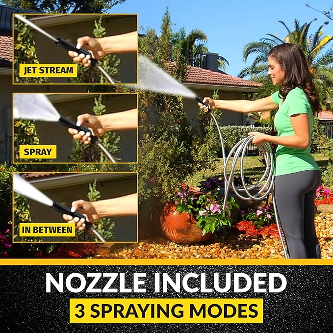 BIONIC STEEL 50 Ft Metal Garden Hose with Sprayer Nozzle, Non Kinking Designed Stainless Steel Heavy Duty Water Hose 50Ft x 5/8 in. Ultra Flexible NON Expandable for Uninterrupted Water Flow, 500 PSI