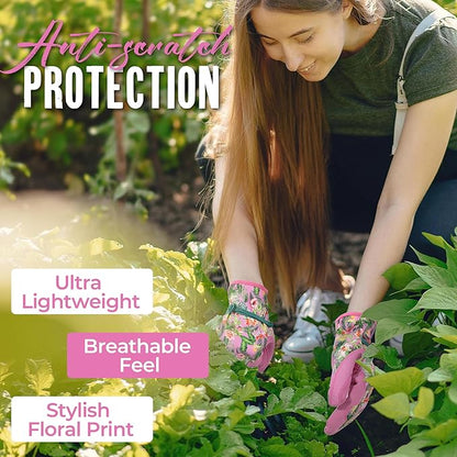 HANDLANDY Gardening Gloves for Women, Breathable Ladies Leather Garden Yard Gloves Best Gift for Gardeners