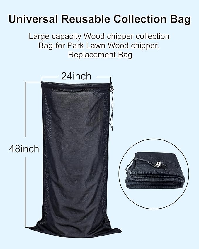 Wood Chipper Bag & Universal Fit Chipper Shredder Bag for Wood Chippers Leaf Shredders, 24"x48" Large Capacity, Heavy Duty Collection Bags