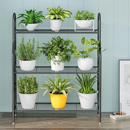 SORCEDAS Plant Stand Indoor Outdoor Plant Shelf 3 Tier Metal Corner Flower Stand Multiple Holder for Patio Garden Balcony Living Room, Dark Grey